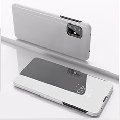 Custodia Portafoglio In Pelle Cover con Supporto Laterale Specchio Cover per Samsung Galaxy A71 5G Argento