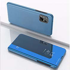 Custodia Portafoglio In Pelle Cover con Supporto Laterale Specchio Cover per Samsung Galaxy A71 5G Blu