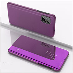 Custodia Portafoglio In Pelle Cover con Supporto Laterale Specchio Cover per Samsung Galaxy A71 5G Viola