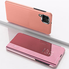Custodia Portafoglio In Pelle Cover con Supporto Laterale Specchio Cover per Samsung Galaxy F12 Oro Rosa
