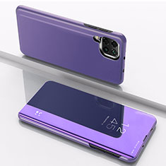 Custodia Portafoglio In Pelle Cover con Supporto Laterale Specchio Cover per Samsung Galaxy F12 Viola