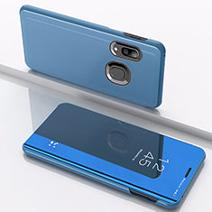 Custodia Portafoglio In Pelle Cover con Supporto Laterale Specchio Cover per Samsung Galaxy M01s Blu