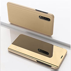 Custodia Portafoglio In Pelle Cover con Supporto Laterale Specchio Cover per Samsung Galaxy M10 Oro