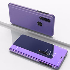 Custodia Portafoglio In Pelle Cover con Supporto Laterale Specchio Cover per Samsung Galaxy M10S Viola