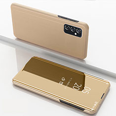 Custodia Portafoglio In Pelle Cover con Supporto Laterale Specchio Cover per Samsung Galaxy M52 5G Oro