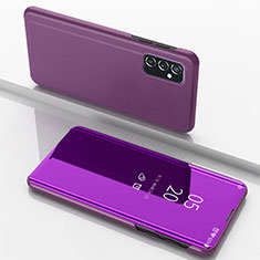 Custodia Portafoglio In Pelle Cover con Supporto Laterale Specchio Cover per Samsung Galaxy M52 5G Viola