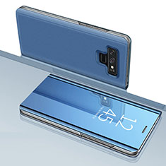 Custodia Portafoglio In Pelle Cover con Supporto Laterale Specchio Cover per Samsung Galaxy Note 9 Blu