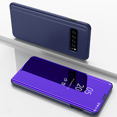 Custodia Portafoglio In Pelle Cover con Supporto Laterale Specchio Cover per Samsung Galaxy S10 5G SM-G977B Blu