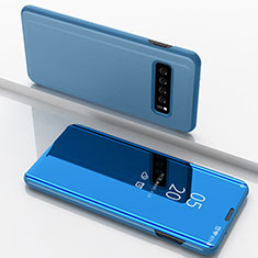 Custodia Portafoglio In Pelle Cover con Supporto Laterale Specchio Cover per Samsung Galaxy S10 Plus Cielo Blu