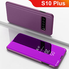 Custodia Portafoglio In Pelle Cover con Supporto Laterale Specchio Cover per Samsung Galaxy S10 Plus Viola