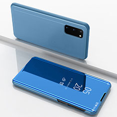 Custodia Portafoglio In Pelle Cover con Supporto Laterale Specchio Cover per Samsung Galaxy S20 Blu