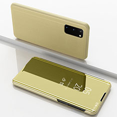 Custodia Portafoglio In Pelle Cover con Supporto Laterale Specchio Cover per Samsung Galaxy S20 Oro