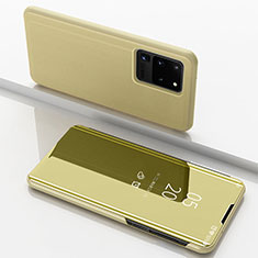 Custodia Portafoglio In Pelle Cover con Supporto Laterale Specchio Cover per Samsung Galaxy S20 Ultra Oro