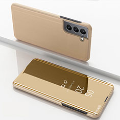 Custodia Portafoglio In Pelle Cover con Supporto Laterale Specchio Cover per Samsung Galaxy S21 FE 5G Oro