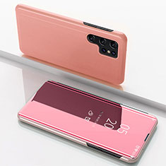Custodia Portafoglio In Pelle Cover con Supporto Laterale Specchio Cover per Samsung Galaxy S23 Ultra 5G Oro Rosa