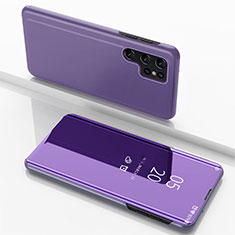 Custodia Portafoglio In Pelle Cover con Supporto Laterale Specchio Cover per Samsung Galaxy S24 Ultra 5G Viola