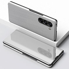 Custodia Portafoglio In Pelle Cover con Supporto Laterale Specchio Cover per Samsung Galaxy Z Fold5 5G Argento