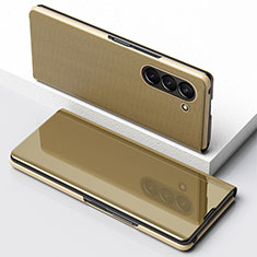 Custodia Portafoglio In Pelle Cover con Supporto Laterale Specchio Cover per Samsung Galaxy Z Fold5 5G Oro