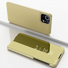 Custodia Portafoglio In Pelle Cover con Supporto Laterale Specchio Cover per Xiaomi Mi 11 Lite 4G Oro