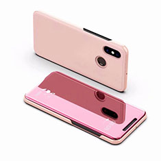 Custodia Portafoglio In Pelle Cover con Supporto Laterale Specchio Cover per Xiaomi Mi 8 Oro Rosa