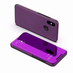 Custodia Portafoglio In Pelle Cover con Supporto Laterale Specchio Cover per Xiaomi Mi 8 Viola