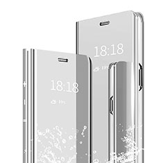 Custodia Portafoglio In Pelle Cover con Supporto Laterale Specchio Cover per Xiaomi Mi 9 Lite Argento