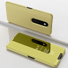 Custodia Portafoglio In Pelle Cover con Supporto Laterale Specchio Cover per Xiaomi Mi 9T Pro Oro