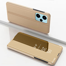 Custodia Portafoglio In Pelle Cover con Supporto Laterale Specchio Cover per Xiaomi Poco F5 5G Oro