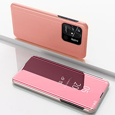 Custodia Portafoglio In Pelle Cover con Supporto Laterale Specchio Cover per Xiaomi Redmi 10 India Oro Rosa