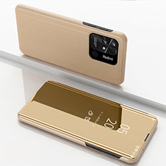 Custodia Portafoglio In Pelle Cover con Supporto Laterale Specchio Cover per Xiaomi Redmi 10C 4G Oro