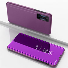 Custodia Portafoglio In Pelle Cover con Supporto Laterale Specchio Cover per Xiaomi Redmi K50 Gaming 5G Viola