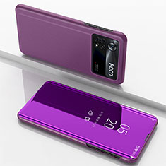 Custodia Portafoglio In Pelle Cover con Supporto Laterale Specchio Cover per Xiaomi Redmi Note 11E Pro 5G Viola