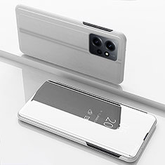 Custodia Portafoglio In Pelle Cover con Supporto Laterale Specchio Cover per Xiaomi Redmi Note 12 4G Argento