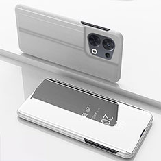 Custodia Portafoglio In Pelle Cover con Supporto Laterale Specchio Cover per Xiaomi Redmi Note 13 Pro 5G Argento