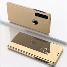 Custodia Portafoglio In Pelle Cover con Supporto Laterale Specchio Cover QH1 per Huawei P40 Lite E Oro