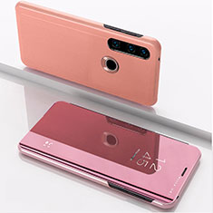 Custodia Portafoglio In Pelle Cover con Supporto Laterale Specchio Cover QH1 per Huawei P40 Lite E Oro Rosa
