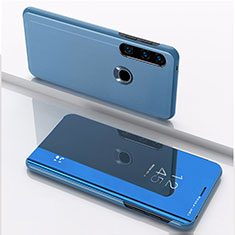 Custodia Portafoglio In Pelle Cover con Supporto Laterale Specchio Cover QH1 per Huawei Y7p Blu