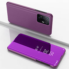 Custodia Portafoglio In Pelle Cover con Supporto Laterale Specchio Cover QH1 per Xiaomi Mi 11T 5G Viola