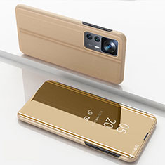 Custodia Portafoglio In Pelle Cover con Supporto Laterale Specchio Cover QH1 per Xiaomi Mi 12T 5G Oro