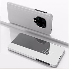 Custodia Portafoglio In Pelle Cover con Supporto Laterale Specchio Cover QH1 per Xiaomi Poco M2 Pro Argento