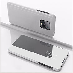Custodia Portafoglio In Pelle Cover con Supporto Laterale Specchio Cover QH1 per Xiaomi Redmi 10X 5G Argento