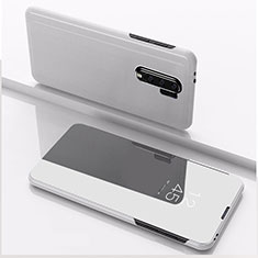 Custodia Portafoglio In Pelle Cover con Supporto Laterale Specchio Cover QH1 per Xiaomi Redmi 9 Argento