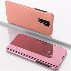 Custodia Portafoglio In Pelle Cover con Supporto Laterale Specchio Cover QH1 per Xiaomi Redmi 9 Oro Rosa