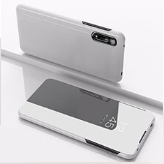 Custodia Portafoglio In Pelle Cover con Supporto Laterale Specchio Cover QH1 per Xiaomi Redmi 9A Argento