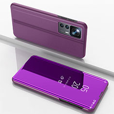 Custodia Portafoglio In Pelle Cover con Supporto Laterale Specchio Cover QH1 per Xiaomi Redmi K50 Ultra 5G Viola
