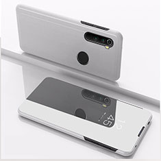 Custodia Portafoglio In Pelle Cover con Supporto Laterale Specchio Cover QH1 per Xiaomi Redmi Note 8 (2021) Argento
