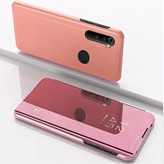 Custodia Portafoglio In Pelle Cover con Supporto Laterale Specchio Cover QH1 per Xiaomi Redmi Note 8 (2021) Oro Rosa