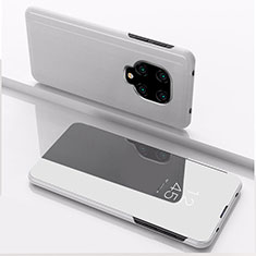 Custodia Portafoglio In Pelle Cover con Supporto Laterale Specchio Cover QH1 per Xiaomi Redmi Note 9 Pro Argento
