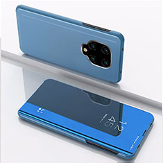Custodia Portafoglio In Pelle Cover con Supporto Laterale Specchio Cover QH1 per Xiaomi Redmi Note 9 Pro Blu