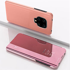 Custodia Portafoglio In Pelle Cover con Supporto Laterale Specchio Cover QH1 per Xiaomi Redmi Note 9 Pro Max Oro Rosa